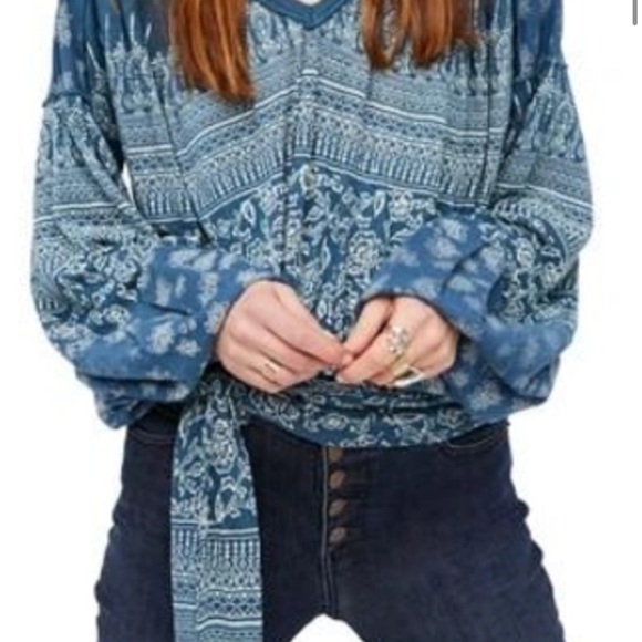 Free People Blue Bohemian Blouse - Picture 1 of 10